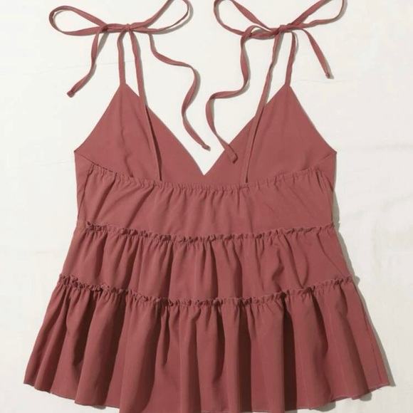 SHEIN | Tops | Tie Shoulder Ruffle Hem Cami Top | Poshmark